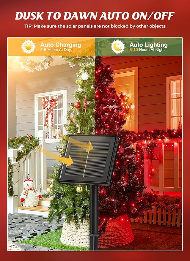 Brightown 2 Pack Solar String Lights Outdoor, Total 144Ft 400 LED Twinkle Fairy Lights Waterproof with 8 Modes Auto On/Off for Patio Tree Garden Party Home Wedding Christmas Decorations (Red)