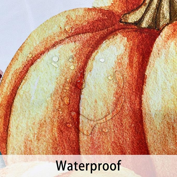 Fall Shower Curtains for Bathroom, Thanksgiving Pumpkins Autumn Leaves Shower Curtain Set with Hooks, Blue Orange Waterproof Fabric Fall Bathroom Decor Accessories, 72 x 72 Inch