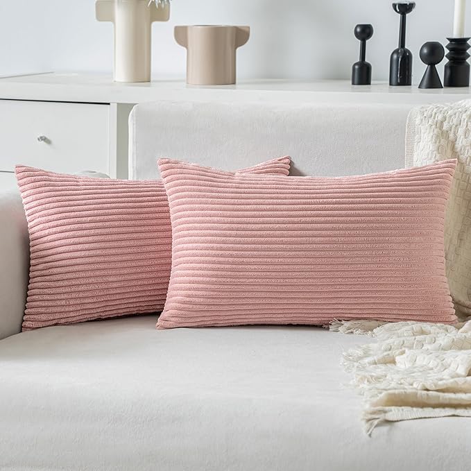 MIULEE Pack of 2 Pillow Covers Soft Soild Decorative Throw Pillow Covers Set Cushion Cases Pillowcases for Sofa Bedroom Car 12 x 20 Inch 30 x 50 Cm Blush Pink