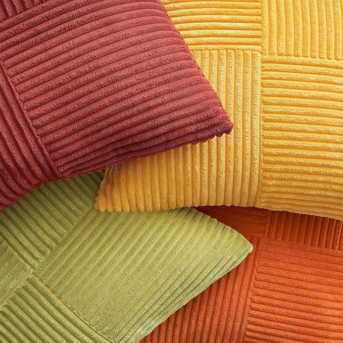 Topfinel Fall Burnt Orange Decorative Throw Pillows Covers 22x22 Inch Set of 4,Corduroy Square Pillow Case,Western Farmhouse Cushion Cover for Couch Sofa Bedroom(Terracotta,Rust,Yellow)