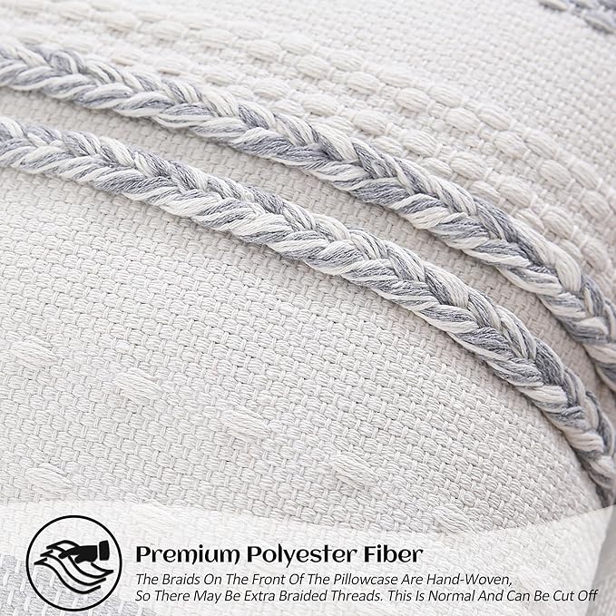 Decorative Boho Grey Pillow Covers Set of 2-20x20 Inch Farmhouse Accent Striped Boho Throw Pillows Neutral Coastal Textured Square Pillowcases for Couch Living Room Bed Sofa, Home Decor