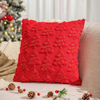 AQOTHES Christmas Tree Decorative Green Red Throw Pillow Covers 18x18 Set of 2, Faux Fur Farmhouse Throw Pillows Cushion Cases for Xmas Winter Holiday Home Decor
