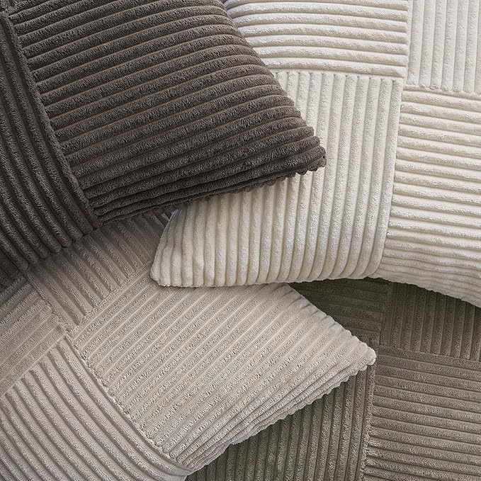 Topfinel Decorative Neutral Gray Throw Pillow Covers for Couch,Boho Cozy Soft Cushion Covers Set of 4 with Corduroy,Accent Pillowcases for Sofa,Bed,Living Room Home Decor 24×24 Inch (Cream,Grey)
