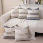 Decorative Boho Grey Pillow Covers Set of 2-18x18 Inch Farmhouse Accent Striped Boho Throw Pillows Neutral Coastal Textured Square Pillowcases for Couch Living Room Bed Sofa, Home Decor