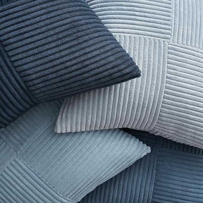 Topfinel NavyBlue Decorative Throw Pillow Covers,20x20 Pillow Covers Set of 4 with Striped Corduroy,Boho Soft Accent Cushion Covers for Couch,Bed,Living Room Home Decor