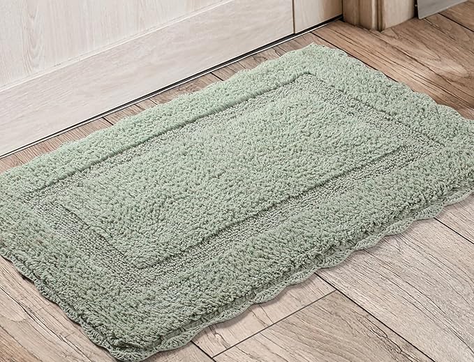 Savi Home Cotton Crochet Bathmat with Antiskid 17x24 Sage Green, 100% Pure Cotton, Super Soft Bath Rug, Plush & Absorbent, Hand Tufted Heavy Weight Construction, Full Reversible Step Out Rugs