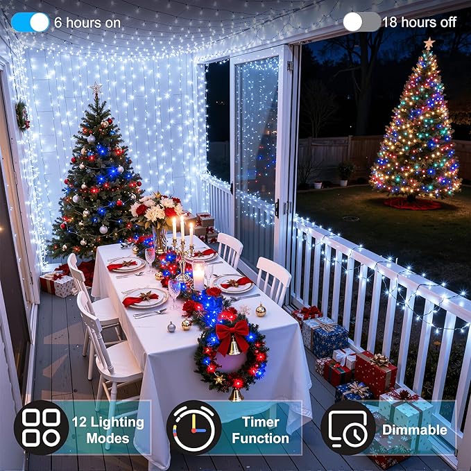 750LED Christmas Lights Outdoor Use, 240ft 12 Modes Cool White LED String Lights with Timer Dimmable, Waterproof Christmas Tree Lights for Xmas Patio Yard Fence Balcony Garden Decor Cool White