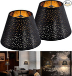 GOSO Set of 2 Small Black Drum Lamp Shades,5" × 9" × 6.4 Inch (Spider),Laser Drilling Design Lamp Shades for Table Lamps,Wall-Mounted Fixtures,Fabric Replacement Shades,No Assembly Required