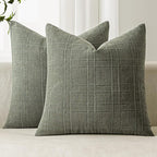 MIULEE Decorative Linen Check Euro Shams Throw Pillow Covers Neutral Farmhouse Vintage Pillow Covers 26x26 Set of 2 Boho Modern Home Decor for Sofa Couch Bedroom Cushion Olive Green