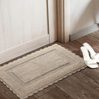 Savi Home Cotton Crochet Bathmat with Antiskid 21x34 Linen, 100% Pure Cotton, Super Soft White, Plush & Absorbent, Hand Tufted Heavy Weight Construction, Full Reversible Step Out Rugs
