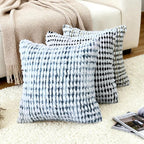 Boho Chenille Tufted Pillow Cover 24x24 Inch Set of 1, Farmhouse Striped Decorative Pillow Covers Accent Fluffy Neutral Square Pillowcases for Couch Sofa Bedroom Living Room, Blue White