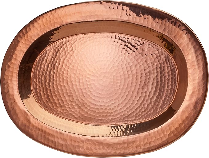 Sertodo Copper, Thessaly Oval Platter, Hand Hammered 100% Pure Copper
