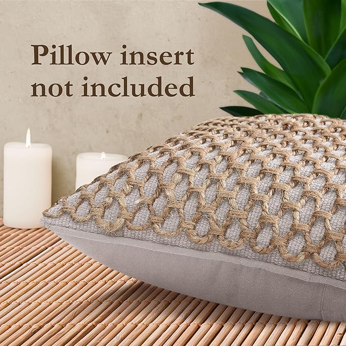 Boho Living Jada Premium Woven Design, Living Room Décor, Decorative Throw, (1) 12" x 20" Pillow Cover, Grey