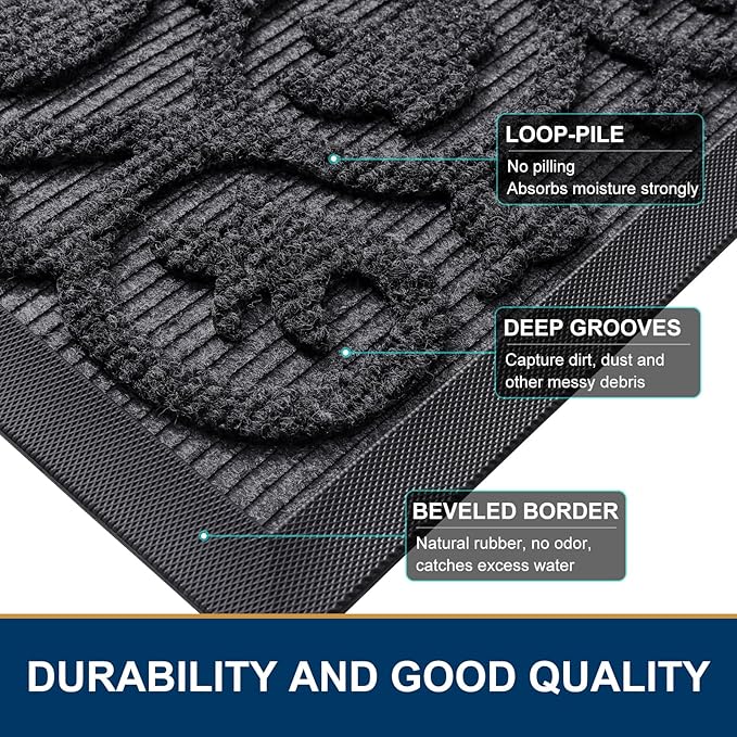 Smiry Welcome Door Mat Outside Entrance, Heavy Duty Trap Dirt and Moisture Easy Clean Low Profile Patio Porch Indoor Outdoor Front Doormat for Entry, 47x32 Inch, Grey/Welcome