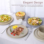 Herogo Stoneware Plates and Bowls Sets for 8, 24 Pieces Modern Dinnerware, Reactive Glaze Dishes Set for Kitchen, Chip Resistant, Microwave & Dishwasher Safe, Cream Khaki