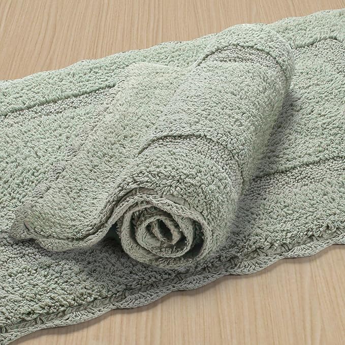 Savi Home Cotton Crochet Bathmat with Antiskid 17x24 Sage Green, 100% Pure Cotton, Super Soft Bath Rug, Plush & Absorbent, Hand Tufted Heavy Weight Construction, Full Reversible Step Out Rugs