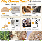17.6 inch Hemp Rope Woven Pendant Light Wicker Pendant Light 3-light Rattan Light Fixture Boho Chandelier Farmhouse Chandelier Dome Pendants Light for Dining Room Bedroom Kitchen(Bulb Incl