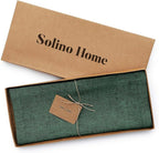 Solino Home Linen Table Runner 144 Inches Long - Athena, 100% Pure Linen Forest Green 14 x 144 Inch Table Runner for Dining, Fall, Autumn, Thanksgiving, Christmas
