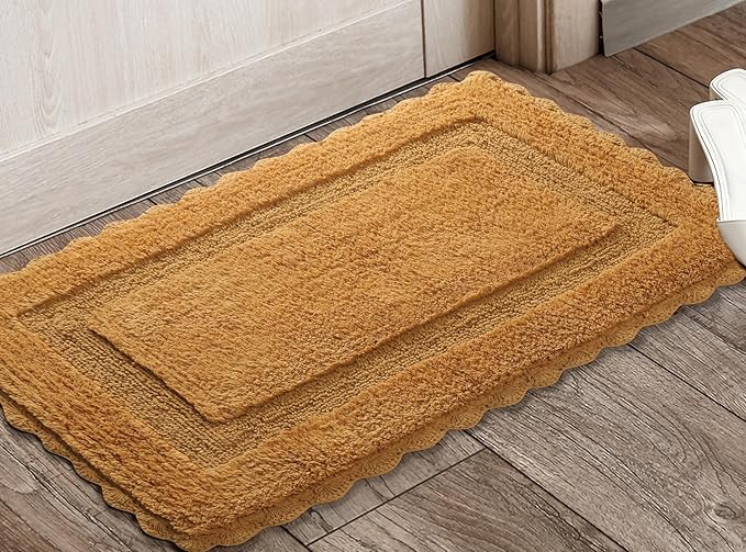 Savi Home Cotton Crochet Bathmat with Antiskid 17x24 Mustard, 100% Pure Cotton, Super Soft Bath Rug, Plush & Absorbent, Hand Tufted Heavy Weight Construction, Full Reversible Step Out Rugs