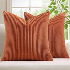 Mecatny Corduroy Decorative Fall Throw Pillow Covers 26x26 Set of 2 for Sofa Living Room, Soft Burnt Orange Neutral Boho Couch Pillow Covers for Home Decor, Rust