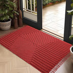 Boho Bathroom Rug 2' x 3', Washable Hand-Woven Tufted Cotton Rug with Tassels for Entryway, Foyer, Bedroom, or Kitchen - Rust Bricks