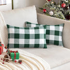 MIULEE Christmas Pack of 2 Buffalo Check Plaids Porch Throw Pillow Covers Classic Retro Farmhouse Cushion Case Soft Square Pillowcases for Home Decor Sofa Bedroom Couch 12 x 20 Inch Green and White