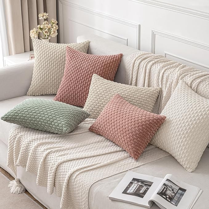 MIULEE Pack of 2 Decorative Throw Pillow Covers 20x20 Inch Soft Boho Striped Textured Corduroy Pillow Covers Modern Farmhouse Home Decor for Couch Bed Sofa Living Room Blush Pink