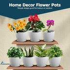 White 6-Inch Plant Pots with Drainage & Saucers 3 Pack, Indoor & Outdoor Planters for Houseplants, Herbs, and Flowers, Durable & Weatherproof Material, Stackable, Lightweight, Minimalist Design