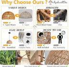Hemp Rope Woven Pendant Light Woven Light Fixture Boho Chandelier Light Fixture Wicker Pendant Lights Rattan Lights Pendant Dome Wicker Chandelier for Dining Room Kitchen Island(Bulb Incl.