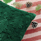 Christmas Pillow Covers 18x18, Soft Faux Rabbit Fur Throw Pillow Covers with 3D Embroidery Christmas Tree and Snowflake Design for Winter Holiday Home Decor, Couch Sofa Bedroom, Green
