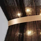 Shrine Lighting Black Boho Chandelier, Modern Design, Boho Drum Pendnat Light for Dining Room, D18'' x H12'', Adjustable 47'', E12*8 Sockets, Black Rope Lampshade&French Gold Finish Frame