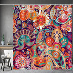Aimego Boho Paisley Floral Shower Curtains - Mandala Indian Bohemian Colorful Flowers Bath Shower Curtain Set with 12 Hooks for Adults Kids Bathroom Decor Accessories, 72"x72"