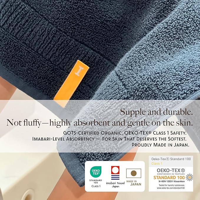 Highly Absorbent Organic Cotton Washcloths, Soft & Durable Face Towels, Made in Japan, Oeko-Tex Class 1 Certified, 7.1 x 7.1 inch, Navy, Pack of 4 – Proof of Purity