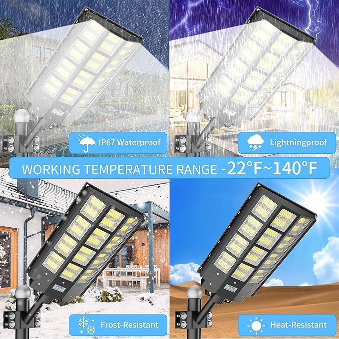 Solar Street Light 8000W, Solar Outdoor Lights Waterproof, 240000LM 8000K Solar Powered Parking Lot Light Dusk to Dawn with Outside Motion Sensor LED Light, Wide Angle Street Lamp