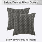 Kevin Textile Corduroy Striped Soft Soild Decorative Square Throw Pillow Covers Set Cushion Cases Pillowcases for Sofa Bedroom 2 Pcs 24x24 Inch Dark Grey
