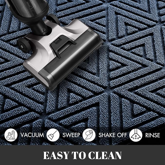 Yimobra Outdoor Mats for Front Door, Stops Mud & Dirt at Entrance, Fits Garage & Patio, All-Weather Waterproof Non Slip Outdoor Indoor Welcome Mat, 29.5x17 Blue