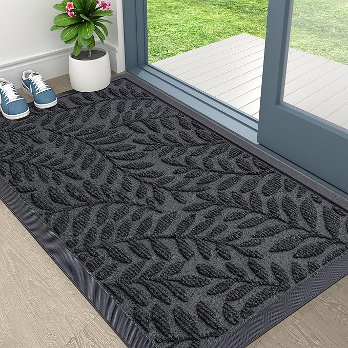 OLANLY Door Mat Indoor Outdoor Entrance, 36x24, Waterproof All-Weather All-Season Doormat, Sturdy Natural Rubber, Stain and Fade Resistant, Low Profile, Easy Clean Patio Entryway Mat, Grey