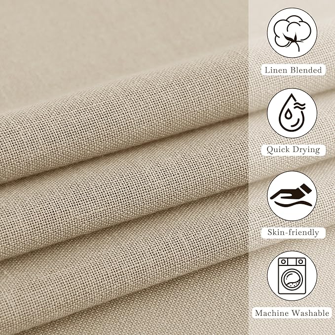 KGORGE Linen Shower Curtain - Semi Sheer Lightweight Button Hole Half Privacy Quick Dry Shower Curtains for Bathroom Bathtub Decor, Angora, 54 x 78 inches Long, Hooks Included