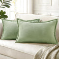 decorUhome Corduroy Sage Green Throw Pillow Covers 12x20 Set of 2 Decorative Soft Boho Farmhouse Lumbar Euro Couch Pillow Covers for Living Room Bed Sofa Broadside Striped Pillow Cases