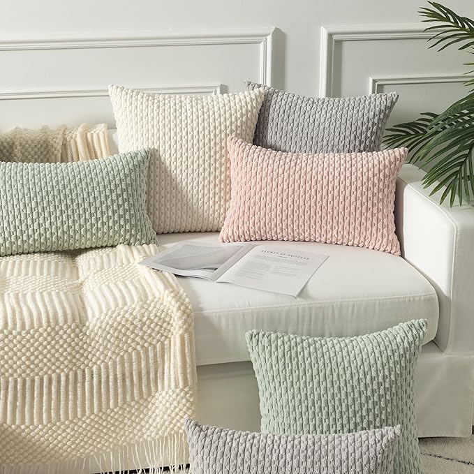 Kevin Textile Pack of 2 Corduroy Decorative Throw Pillow Covers 20x20 Inch Soft Boho Striped Pillow Covers Modern Home Decor for Spring Sofa Living Room Couch Bed Light Pink
