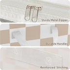 Beige Checkered Clothes Storage Bins, 100L Large Blanket Storage Bags 3 Pack, Closet Organizers and Storage Containers for Comforters, Bedding, Foldable Organizer with Handle