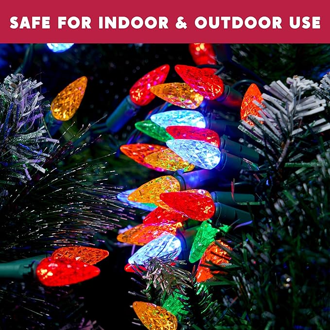 Joiedomi C6 LED Christmas String Lights,140(2 x 70) Count Strawberry Christmas Trees Lights, 45.2FT Connectable Multicolor for Indoor Outdoor Holiday Party Decor,Green Wire