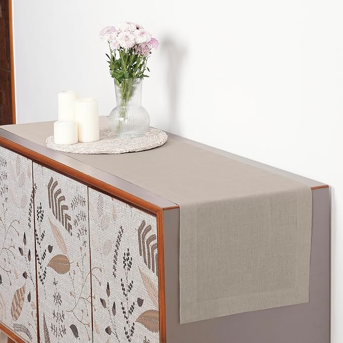 D'Moksha Homes Linen Natural Table Runner 84 Inches Long - 100% Pure Linen 14 x 84 Inch Table Runner for Dining, Fall, Autumn and Halloween - Machine Washable