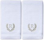 Decorative and Monogrammed Hand Towels for Bathroom Kitchen Makeup | Personalized Gift for Wedding-Bridal | Roman Font Custom Luxury Turkish Towel | Spa Collection, Oversized, 16 X 30 Inch, Set of 2