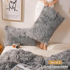 XeGe Fluffy Faux Fur Pillow Cases, Plush Shaggy Ultra Soft Fuzzy Pillowcases, Crystal Velvet Furry Decorative Pillow Shams with Zipper Closure, Set of 2(Standard, Light Gray Ombre)