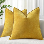 decorUhome Couch Throw Pillow Covers 22x22 Set of 2, Decorative Soft Euro Neutral Chenille Pillow Covers with Elegant Design for Sofa Bed Living Room Home Decor, Mineral Yellow