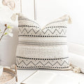 BlissBlush Decorative Throw Pillow Cover 18X18 Square Boho Black Neutral White Accent Pillowcase Tassels Farmhouse Cushion for Couch Sofa Bedroom Living Room Home Décor (Cover ONLY, Pack of 1)