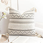 BlissBlush Decorative Throw Pillow Cover 18X18 Square Boho Black Neutral White Accent Pillowcase Tassels Farmhouse Cushion for Couch Sofa Bedroom Living Room Home Décor (Cover ONLY, Pack of 1)