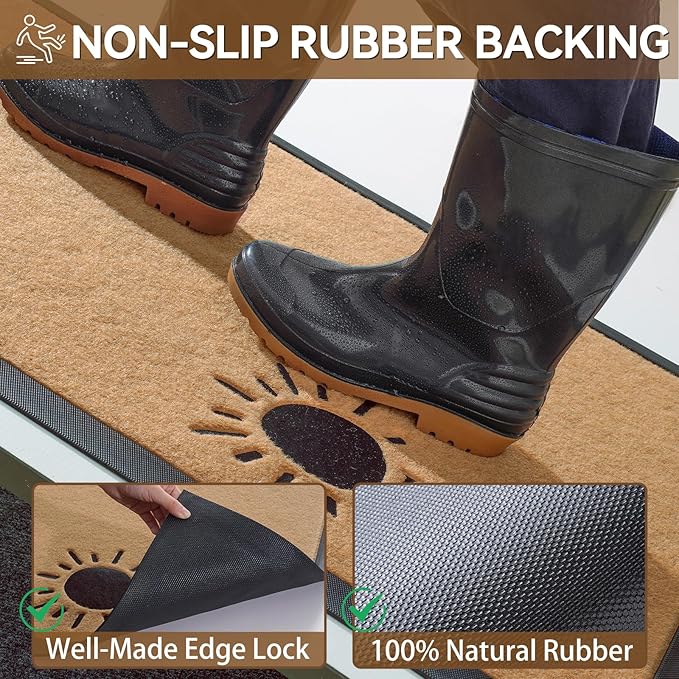 Dirt Trapping Outdoor Welcome Mats, 31x47 Durable Non-Slip Door Mat Outside Entrance, Low Profile Easy Clean Doormat for Patio Porch Front Indoor Entryway, Brown