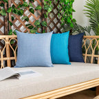 Kevin Textile Pack of 2 Decorative Outdoor Waterproof Pillow Covers Checkered Garden Cushion Sham Throw Pillowcase Shell for Patio Tent Couch 16x16 Inch Light Blue